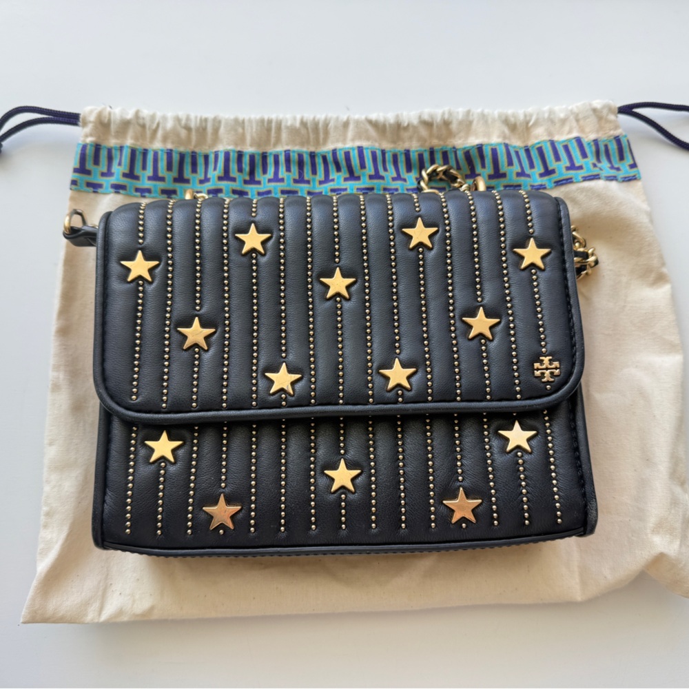 Tory Burch Black Star Stud Fleming Shoulder/Crossbody—Rare Design